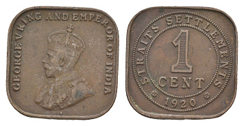 Стрейтс-Сетлментс (Стрейтс Сетлментс) 1 цент 1920 Георг V (1910-1936) KM 32 бронза 4613-124