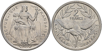 Французская Новая Каледония 2 франка 1977 KM 14 алюминий 4149-621