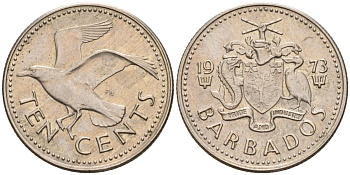 Барбадос 10 центов 1979 смеющаяся (Ацтекская) чайка KM 12 медно-никель 4596-464