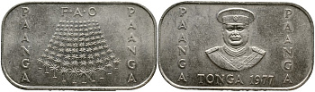 Тонга 1 Паанга 1977 Король Тауфа’ахау Тупоу IV (1967-2006), 100 пальмовых деревьев, FAO KM 57 медно-никель UNC 4527-1011