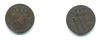 НИДЕРЛАНДЫ 1/2 ЦЕНТА 1864 KM 90 медь 84-1653