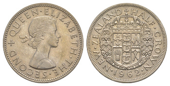 Новая Зеландия 1/2 кроны 1962 Елизавета II (1952-2022) KM 29.2 медно-никель UNC 29-616
