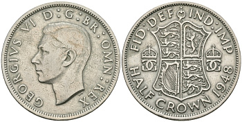 Великобритания 1/2 кроны 1948 Георг VI (1936-1952) KM 866, Spink 4101 медно-никель 81-512