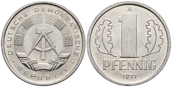 ГДР 1 пфенниг 1977 A KM 8.1 алюминий 4189-522