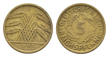 Германия 5 рейхспфеннигов 1925 F KM 39, J. 316 алюминиевая бронза 4644-1135