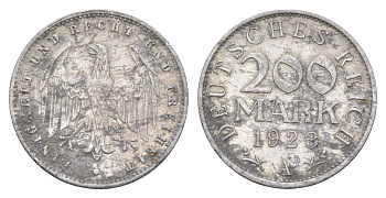 Германия 200 марок 1923 A KM 35, J. 304 алюминий 4538-634