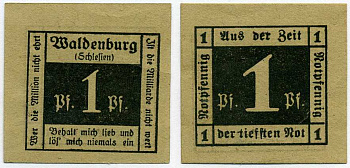 ВАЛЬДЕНБУРГ 1 ПФЕННИГ 1920 НОТГЕЛЬД, ЗЕМЛЯ БАДЕН-ВЮРТЕМБЕРГ Grabowski W3.19а бумага 6318-45-1-2