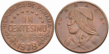 Панама 1 сентесимо 1978 Уррака KM 22 бронза 105-465