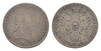 Австрия 3 крейцера 1820 A, Франц II (1792-1835) KM 2118 серебро 4639-151