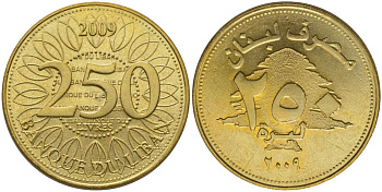 Ливан 250 ливров 2009 KM 36a медь алюминий цинк UNC 4513-612