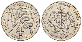 Доминика 4 доллара 1970 ФАО, с вкладышем с полной информацией о монете KM 11 медно-никель BU 1083-4-31