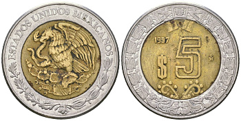 Мексика 5 песо 1997 M KM 605 биметалл 4591-231