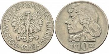 Польша 10 злотых 1959 MW, Тадеуш Костюшко, первый год KM 50 медно-никель 114-1142
