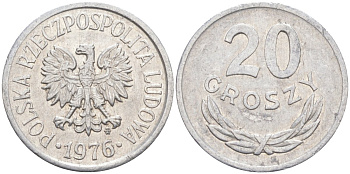 Польша 20 грошей 1976 MW KM A47, Parchimowicz 208p алюминий 3336-845
