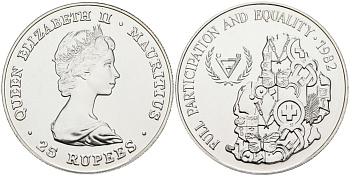 Маврикий 25 рупий 1982 международный год инвалидов, тираж 11000 экз. KM 49 серебро UNC 00-00