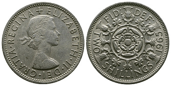 Великобритания 2 шиллинга (флорин) 1965 Елизавета II (1952-2022) KM 906, Spink 4146 медно-никель 4382-521