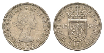 Великобритания 1 шиллинг 1956 Елизавета II (1952-2022), Шотландский герб KM 905, Spink 4148 медно-никель 4641-936