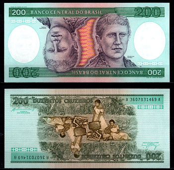 Бразилия 200 крузейро ND (1981-1984) Pick 199 b бумага UNC (пресс) 7191-33-2-2