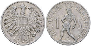 Австрия 1 шиллинг 1947 KM 2871 алюминий 4589-245