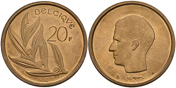 Бельгия 20 франков 1980 Belgique, Бодуэн I (1951-1993) KM 159 никель бронза 4150-826