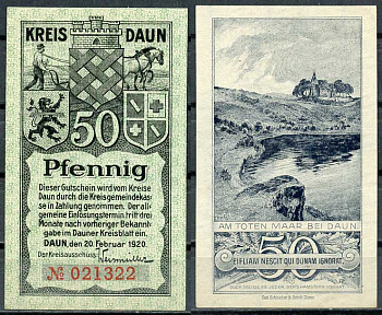 Германия, Даун 50 пфеннигов 1920 нотгельд, 20.02.1920, с № Tieste 1310/02 бумага UNC (пресс) 8614-46-3-2