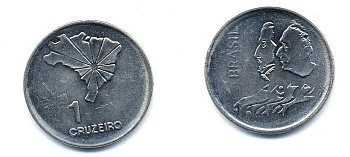 Бразилия 1 крузейро 1972 150 лет независимости KM 582 никель aUNC 51-4846