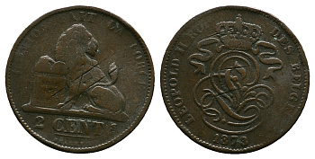 Бельгия 2 сантима 1873 Des Belges, Леопольд II (1865-1909) KM 35.1 медь 261-1046