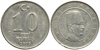 ТУРЦИЯ 10 КУРУШЕЙ 2005 KM 1166 медь никель цинк 4396-543