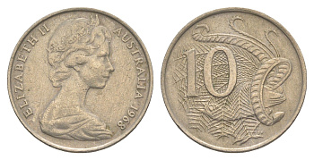 Австралия 10 центов 1968 Елизавета II (1952-2022), птица лирахвост KM 65 медно-никель 4364-3754