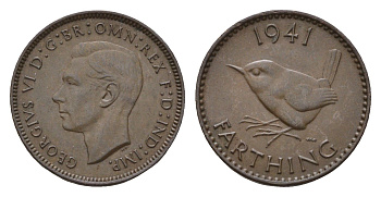 Великобритания 1 фартинг 1941 Георг VI (1936-1952) KM 843, Spink 4116 бронза 4516-468