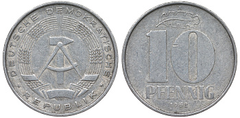 ГДР 10 пфеннигов 1968 A KM 10 алюминий 62-752