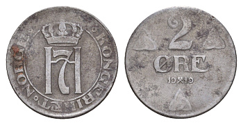 Норвегия 2 эре 1919 Хокон VII (1905-1957) KM 371a железо 1519-243
