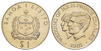 Самоа 1 тала 1981 Свадьба Принца Чарльза и Леди Дианы, в оригинальной упаковке KM 43 медно-никель BU 7-7-23