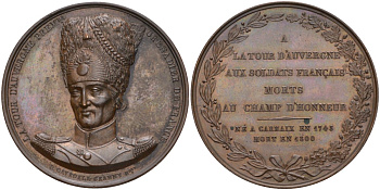 Франция медаль ND Ла Тур Д'Овернь, Теофиль-Мало (1743-1800), первый гренадер Франции, диаметр 41 мм. бронза 01-172-34