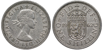 Великобритания 1 шиллинг 1962 Елизавета II (1952-2022), Шотландский герб KM 905, Spink 4148 медно-никель 4122-1024