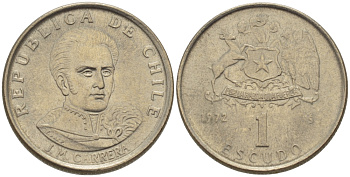 Чили 1 эскудо 1972 Хосе Мигель Каррера KM 197 медно-никель 4388-341