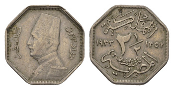 Египет 2 1/2 миллима 1933 AH 1352, Фуад I (1917-1936) KM 356 медно-никель 4625-1117