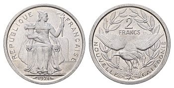 Новая Каледония 2 франка 1971 год-тип KM 9 алюминий UNC 181-944