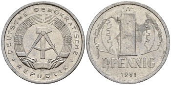 ГДР 1 пфенниг 1981 A KM 8.2 алюминий 188-144
