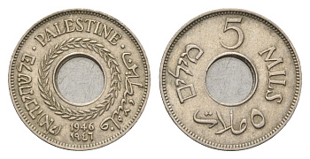 Израиль, Палестина 5 милей (милсов) 1946 Британская Палестина KM 3 медно-никель 4659-928
