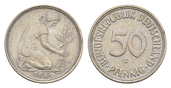 ФРГ 50 пфеннигов 1966 G KM 109.1, J. 384 медно-никель 4636-1036
