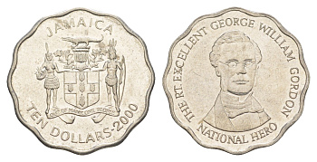 Ямайка 10 долларов 2000 KM 181 сталь плакированная никелем UNC 4641-826