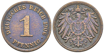 ГЕРМАНИЯ 1 ПФЕННИГ 1906 A KM 10, Jager. 10, Weege 2 медь 4528-1235
