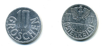 АВСТРИЯ 10 ГРОШЕЙ 1977 KM 2878 алюминий 37-244