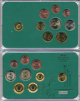 Мальта евронабор от 1 евроцента до 2 евро 2008 включает 1 цент 2004, планшет  биметалл, медно-никель  UNC  00-00