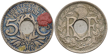 Франция 5 сантимов 1918 KM 865 медно-никель 4596-442