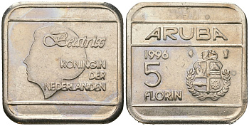 Аруба 5 флоринов 1996 Беатрикс (1980-2013) KM 12 сталь плакированная никелем 4619-433
