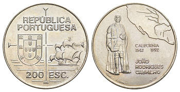 Португалия 200 эскудо 1992 450 лет открытию Калифорнии KM 661 медно-никель UNC 1101-5-53