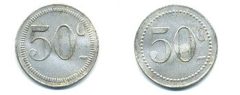 ФРАНЦИЯ 50 САНТИМОВ НАЧАЛО XX ВЕКА d 24 мм, вес около 1,0 гр., платежный жетон алюминий 89-745