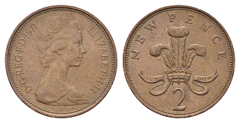 Великобритания 2 пенса 1971 Елизавета II (1952-2022) KM 916, Spink 4235 (C1) бронза 4671-1144